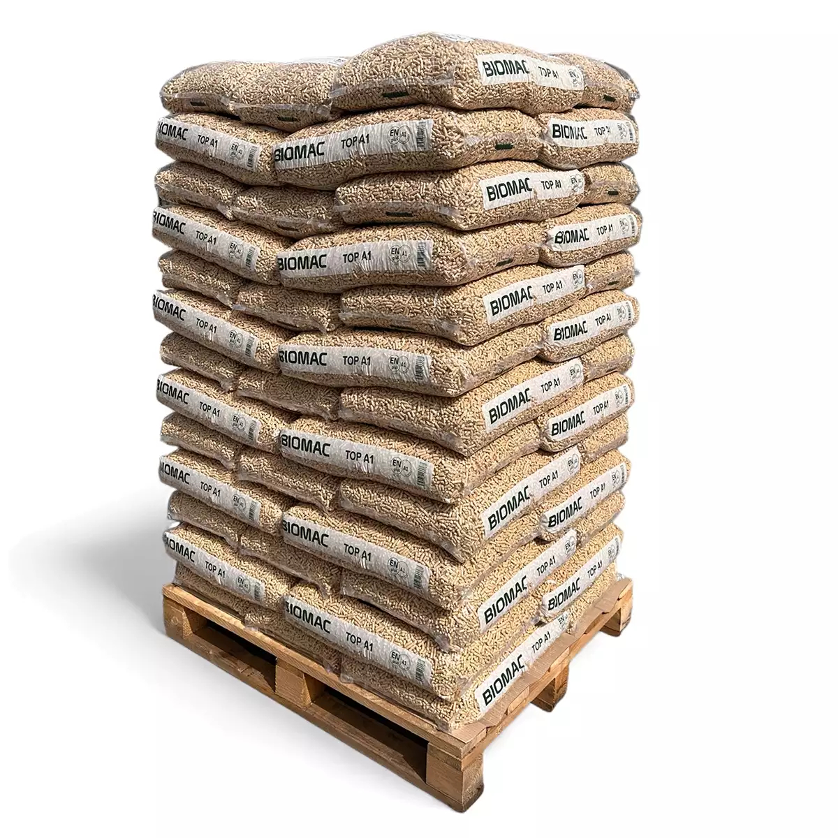 Premium Holzpellets BIOMAC TOP A1 auf Palette (65 x 15 kg Sack)